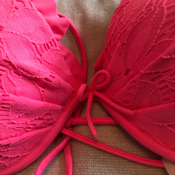 Victoria’s Secret neon pink lace push up swim top 36D - Picture 2 of 7